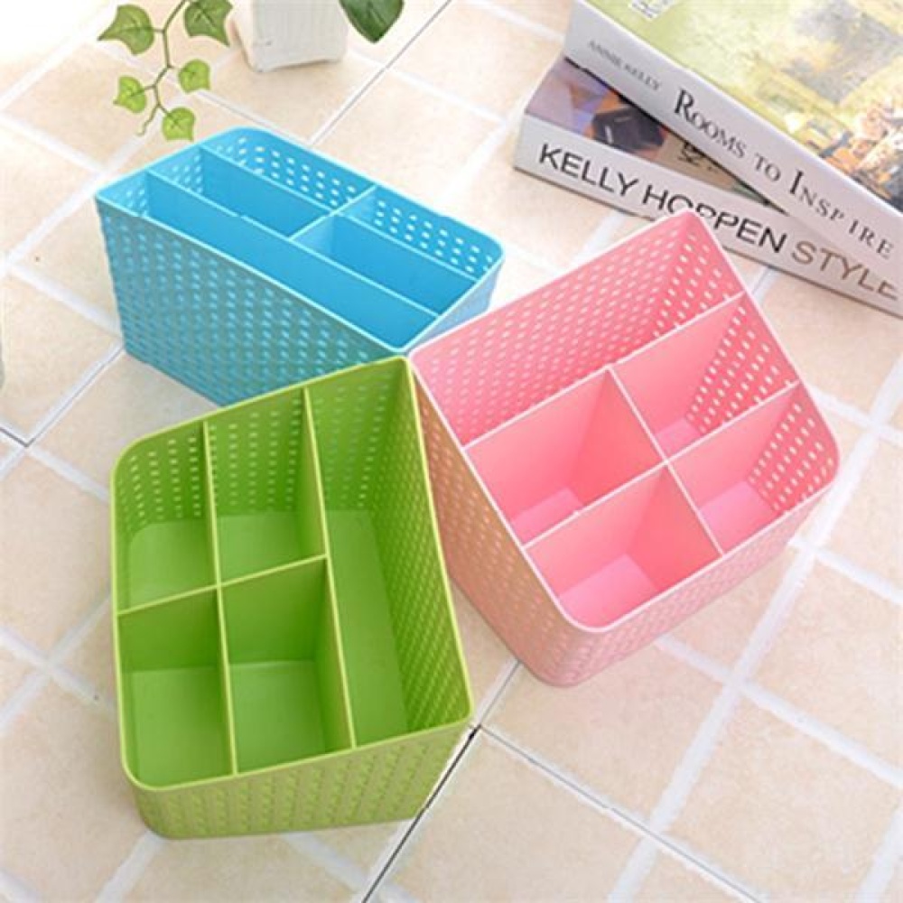 Imitation Rattan Colorful Multifunctional Cosmetics Remote Control Desktop Storage Basket - Blue