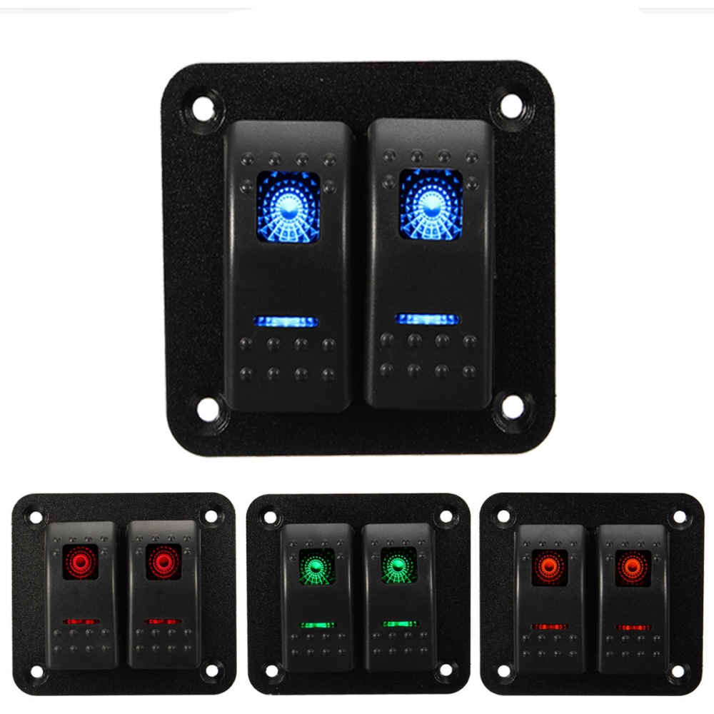 12V 24V 2 Gang IP65 Waterproof LED Car Marine Truck Boat RV Rocker Switch Panel - Green - Image 2