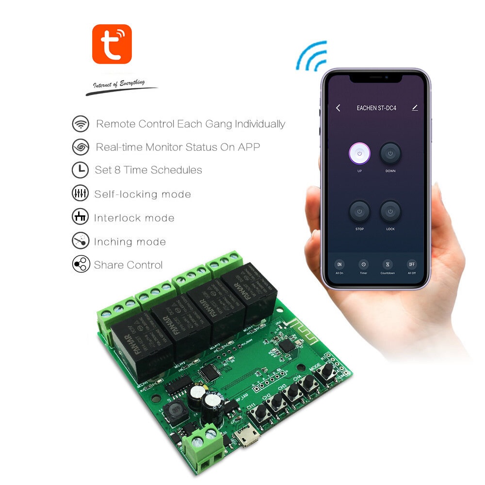 EACHEN Tuya WiFi Wireless Smart Switch DIY Inching/Selflock/Interlock Relay Module Works with Amazon Alexa Google Home - Image 2