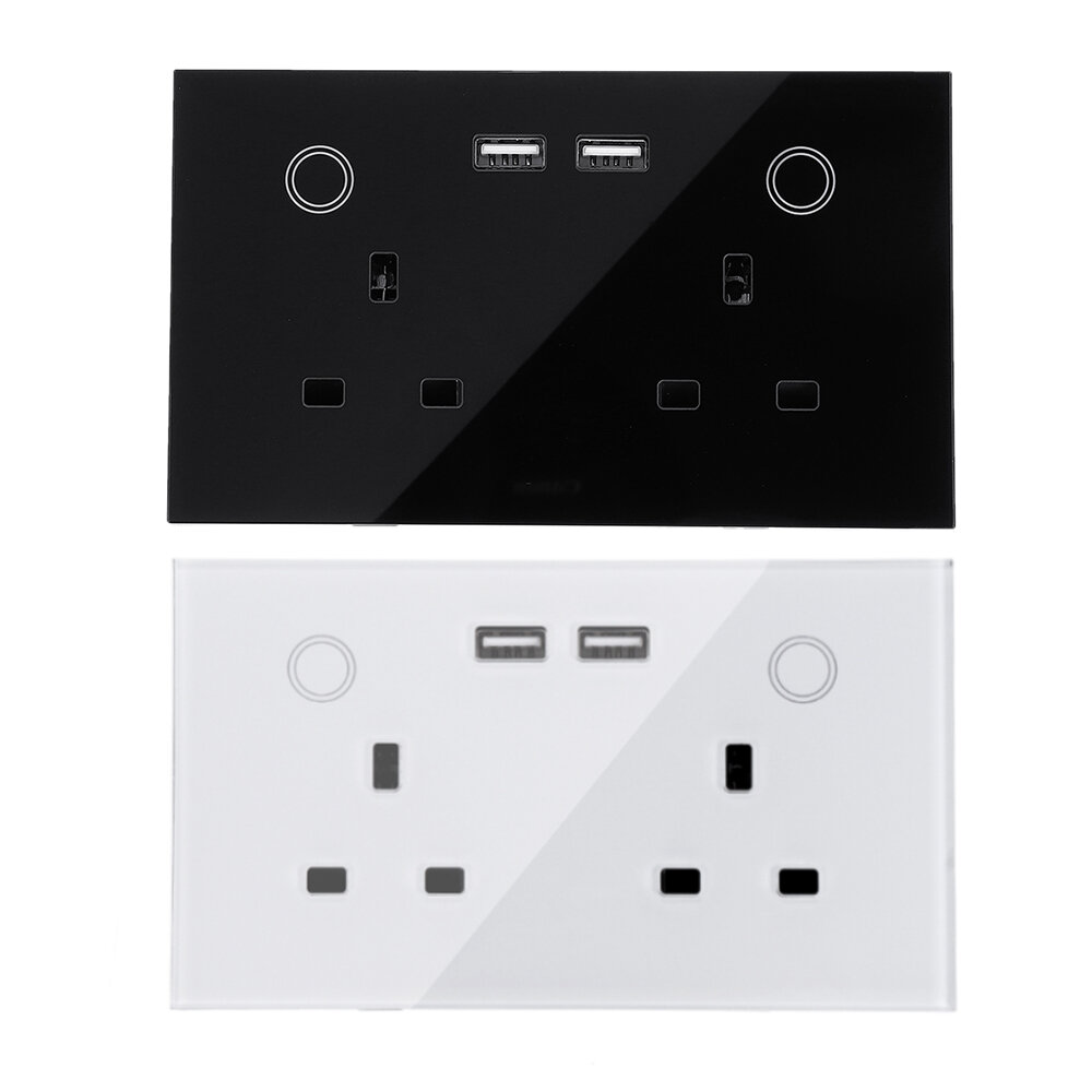 MAKEGOOD 2 Gang WIFI Smart USB Wall Socket UK Electrical Plug Outlet 15A Power Touch Switch Wireless Homekit Charge Work with Alexa Google Home - Bla - Image 2