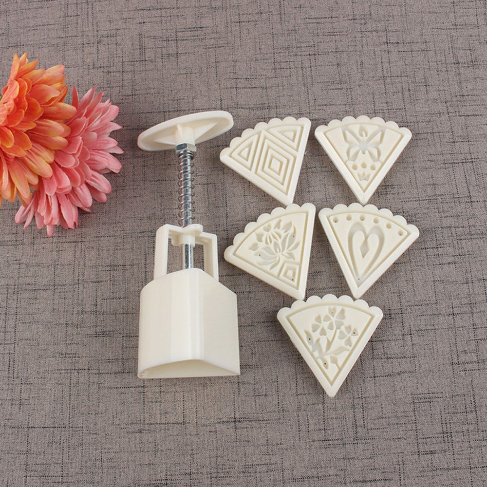 2 Sets Mooncake Pastry Press Mold DIY Hand Flower Pattern Mould 50g w/11 Stamps Round Triangle - Image 2