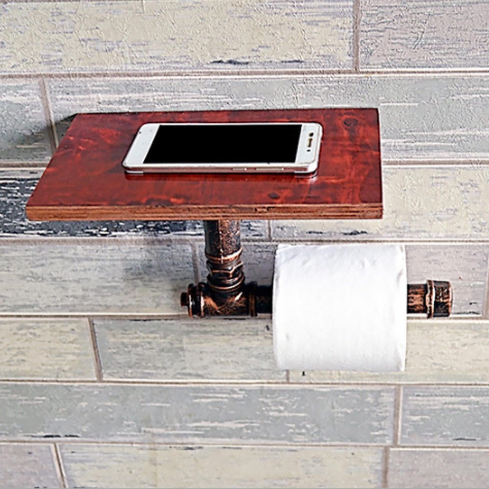 Vintage Toilet Roll Towel Holder Wooden Metal Retro Bathroom Standing Storage Holder - Image 2