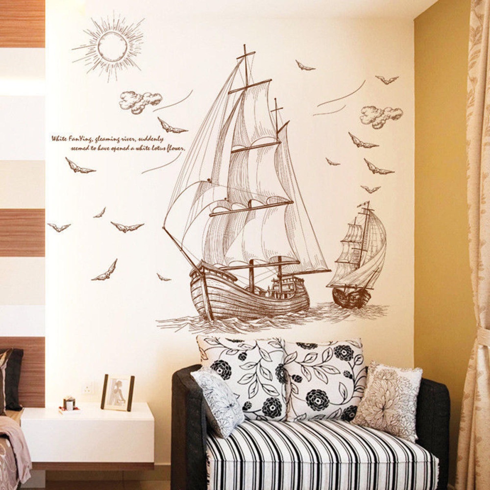 47''x35'' Large Pirate Ship Sailing Wall Sticker Vinyl PVC Decal Art Home Decor - Image 2