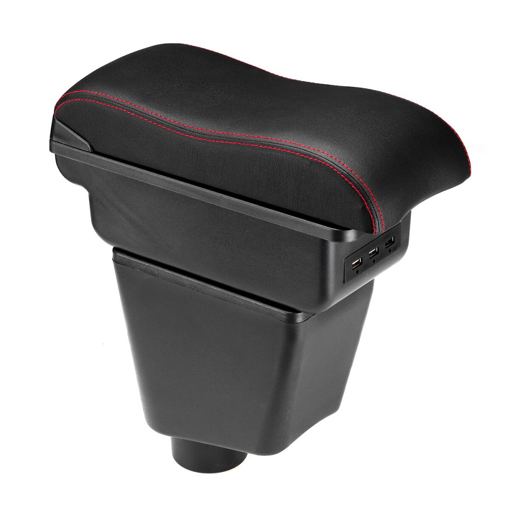 Car Armrest Arm Rest Center Console PU Leather Storage Box For Renault Clio Captur - Black & Red