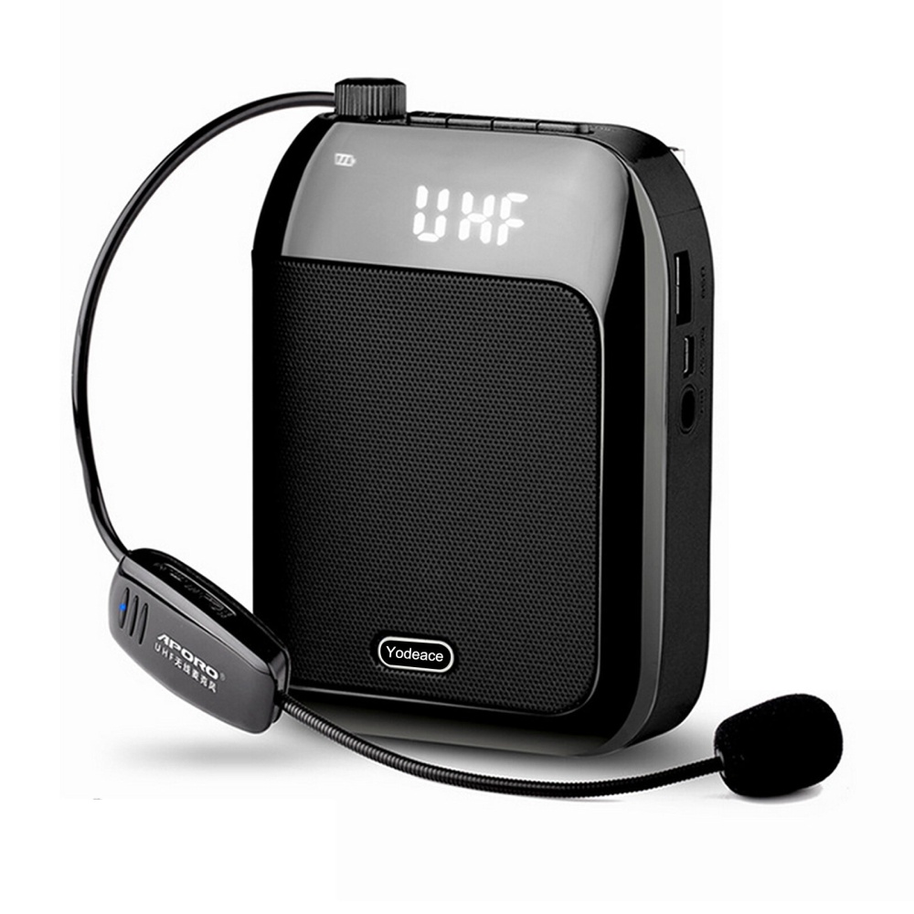 APORO T9 2.4G 60M Wireless Microphone 15W Amplifier Speaker with Bluetooth FM Recording Function for Teacher Tourist Guide - Black