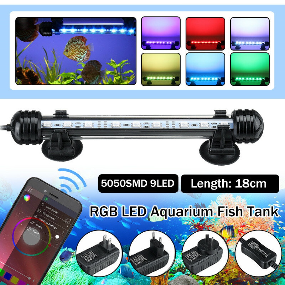 18cm 5050SMD 9LED Aquarium Fish Tank RGB Light Submersible Waterproof Bar Strip Lamp - EU Plug - Image 2