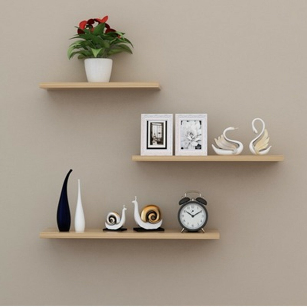 3 Pcs/set Wood Wall-mounted Punch Free Shelves Bookshelf Storage Rack Shelf Wall Hanging Decorations Stand Organizer - Walnut - Image 2