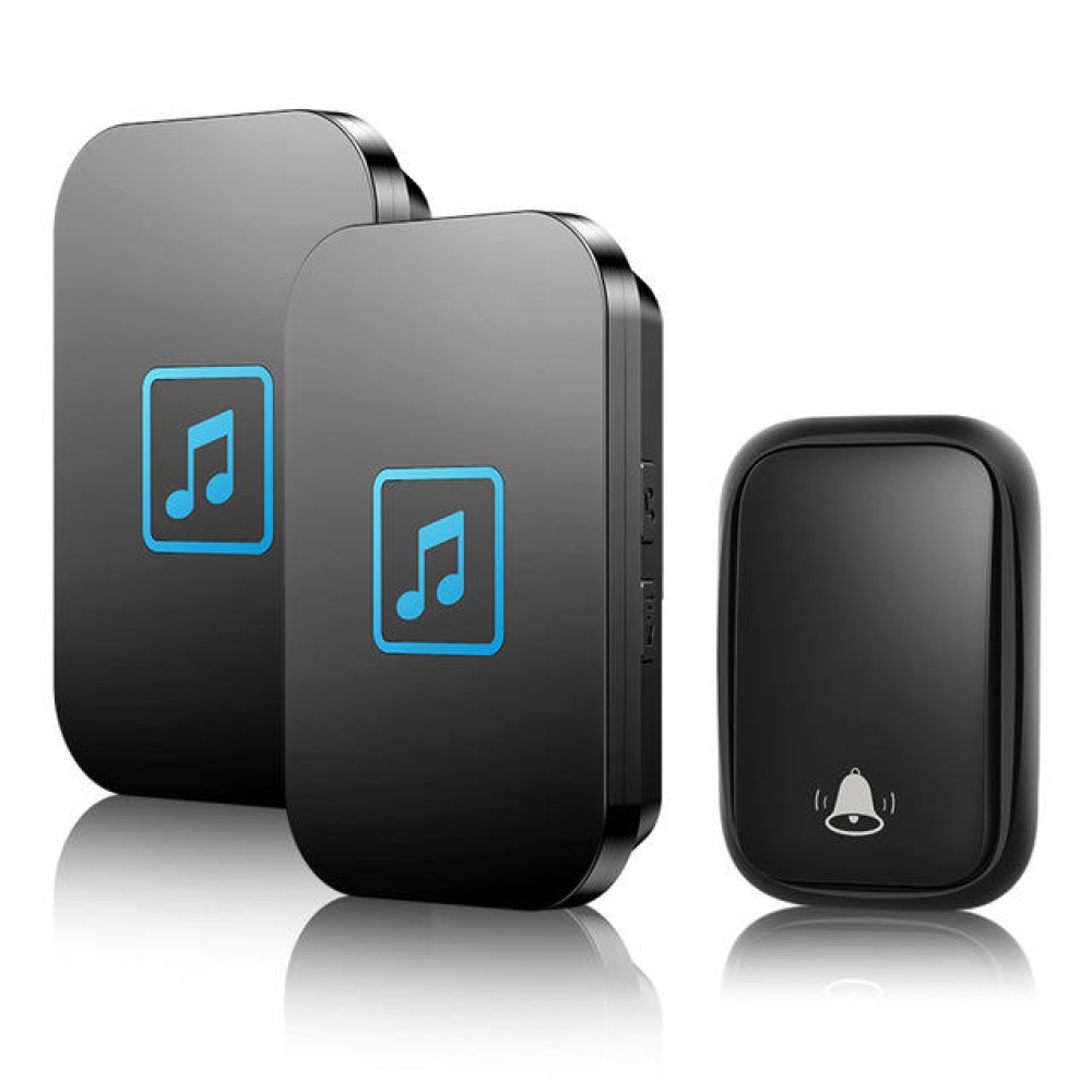 CACAZI FA86 Self-powered Waterproof Wireless Doorbell 1 Transmitter 2 Receiver No Battery Required Button 150M - White US Plug