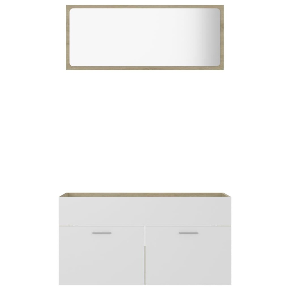 2 Piece Bathroom Furniture Set White and Sonoma Oak Chipboard - Image 2