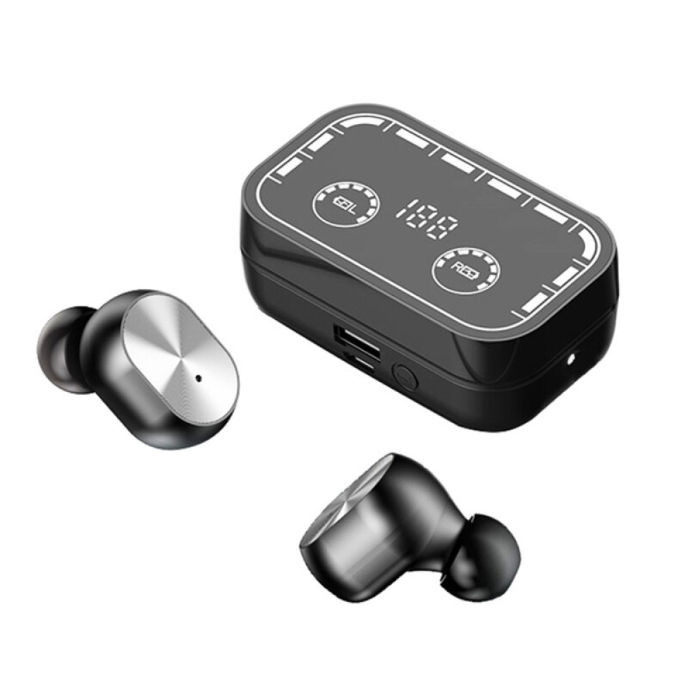 Bakeey T16 TWS bluetooth 5.2 Headset LED Mirror Digital Display Earphones Noise Reduction Headphone with Flashlight - Black