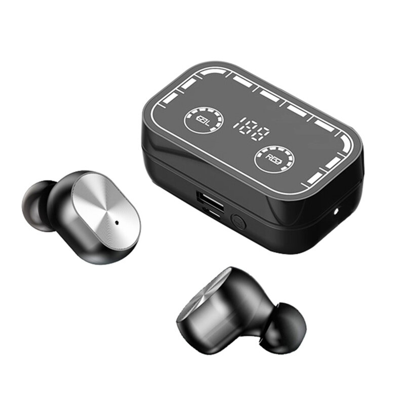 Bakeey T16 TWS bluetooth 5.2 Headset LED Mirror Digital Display Earphones Noise Reduction Headphone with Flashlight - Black