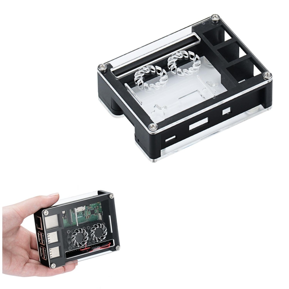 Black Acrylic Case Support Dual Cooling Fans For Raspberry Pi 3B+ Board
