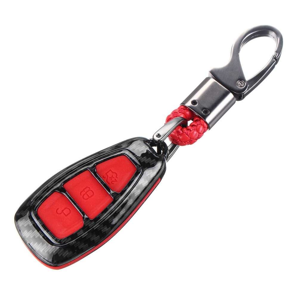 Carbon Fiber Remote Key Fob Case Shell Cover For Ford Focus Fiesta Kuga C-Max - Red