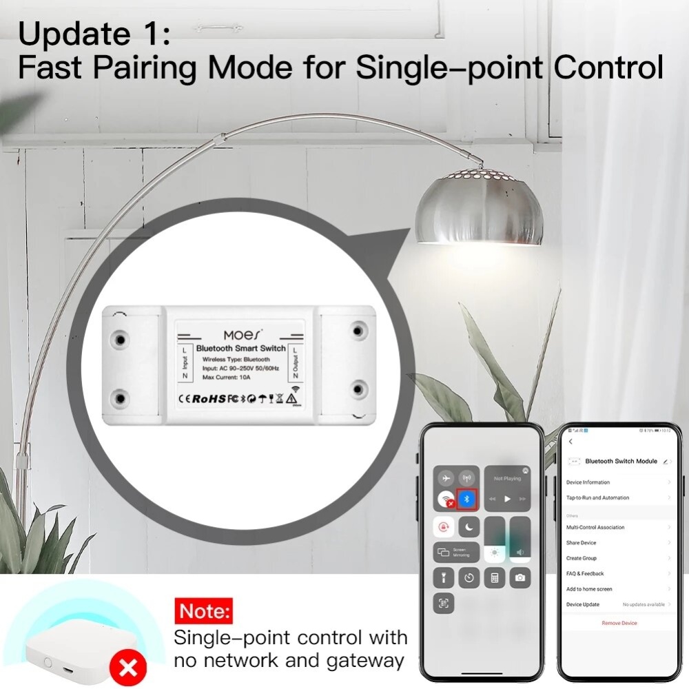 MoesHouse Tuya bluetooth Smart Switch Relay Module Single Point Control Sigmesh Wireless Remote Control with Alexa Google Home - Image 2