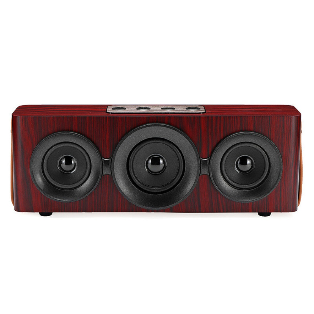 Wooden Wireless bluetooth Speaker Stereo Subwoofer Sound FM Radio TF Card Handsfree With Mic - Red - Image 2