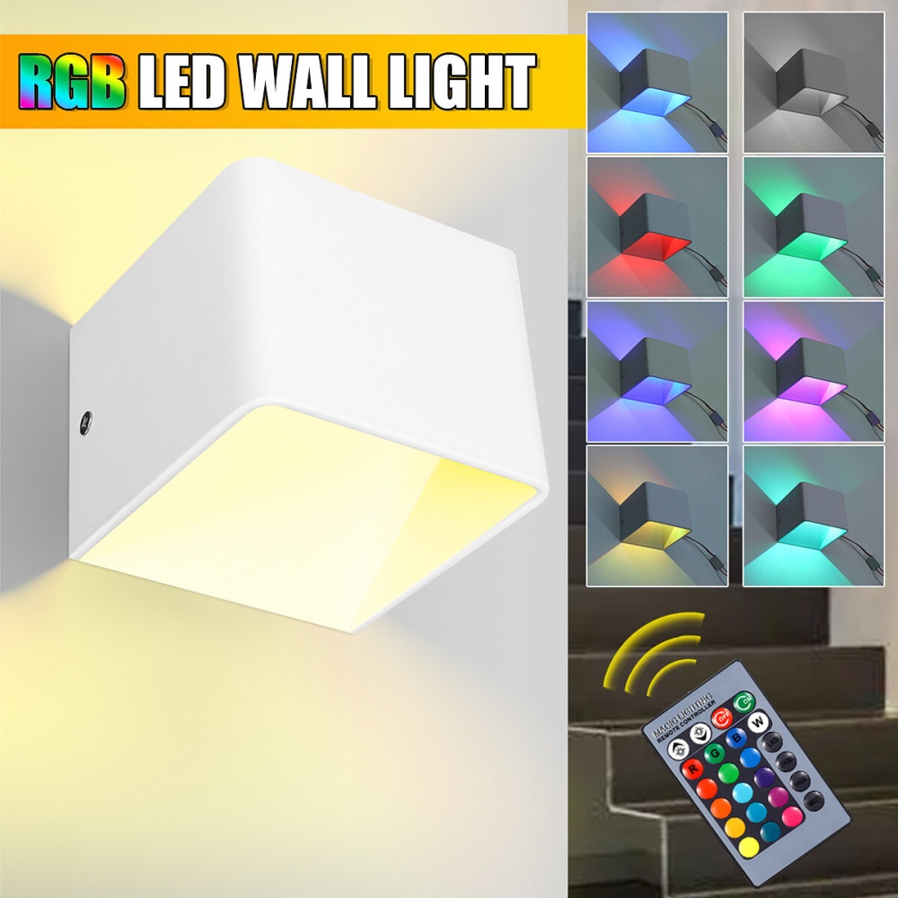 RGB Lamp COB LED Aluminium Wall Light Stair Hotel Room Art Decor +Remote Control - White - Image 2