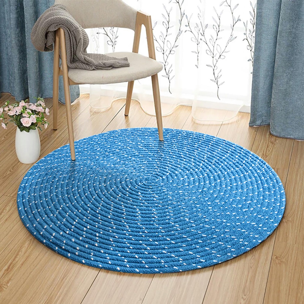 Foldable Non Slip Floor Rug Mat Round Carpet Modern Home Living Room Decorations - S Blue - Image 2