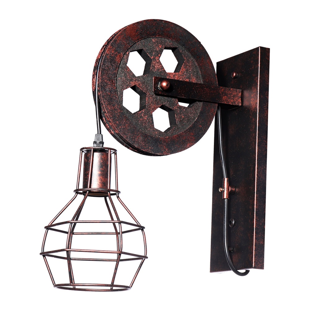 E27 Vintage Industrial Wall Lamp Pulley Light Indoor Sconce Fixture Decoration - #2 - Image 2