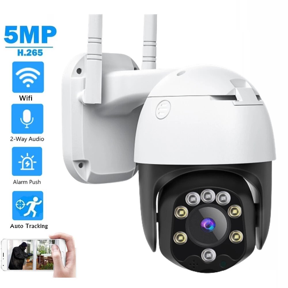 Newest SD05W 5MP HD 3.6mm 5x Zoom Focus PTZ IP Camera P2P IP66 Waterproof Human Detection Night vision Speed Dome H.265+ Outdoor CCTV Camera - 2MP