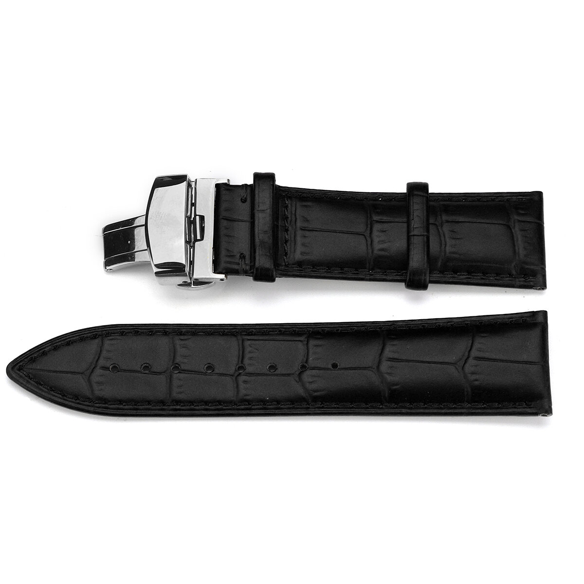 Bakeey 22-24mm Width Butterfly Buckle Genuine Leather Watch Band Strap Replacement - Black+Rose Gold - Image 2