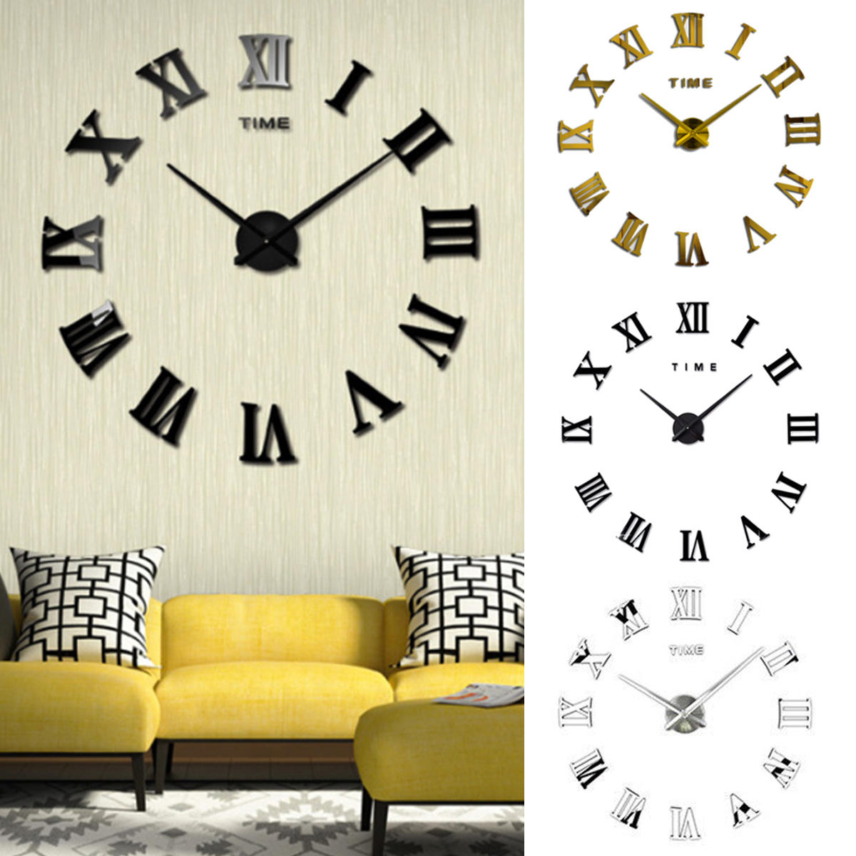 Modern Design DIY Large Decorative 3D Wall Clock Reloj Pared Adhesivo Roman Numerals Mirror Big Clocks Stickers Watches - Gold - Image 2