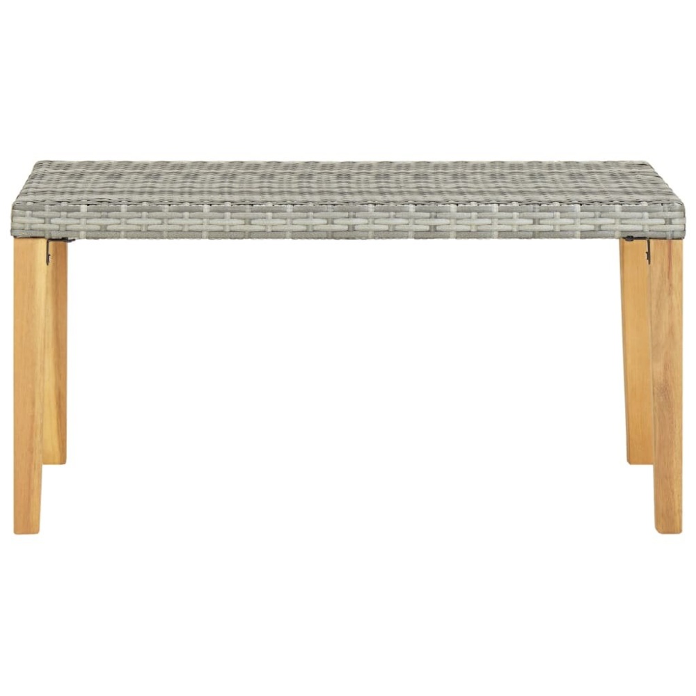 Garden Bench 47.2 Gray Poly Rattan and Solid Acacia Wood" - Image 2