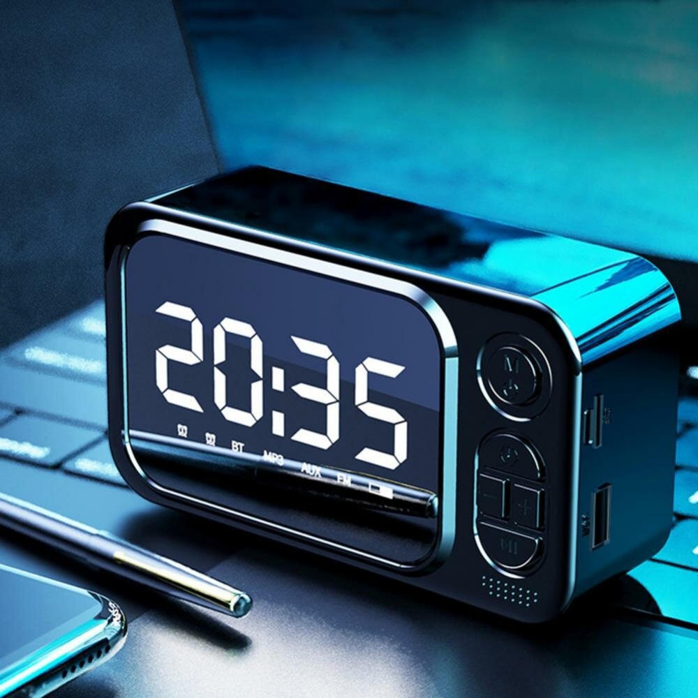 Bakeey T5 Haut-parleur Bluetooth Haut-parleur portable sans fil Creative LED Reveil exterieur Carte TF Haut-parleur Mini Haut-parleur d'horloge de bureau - Noir
