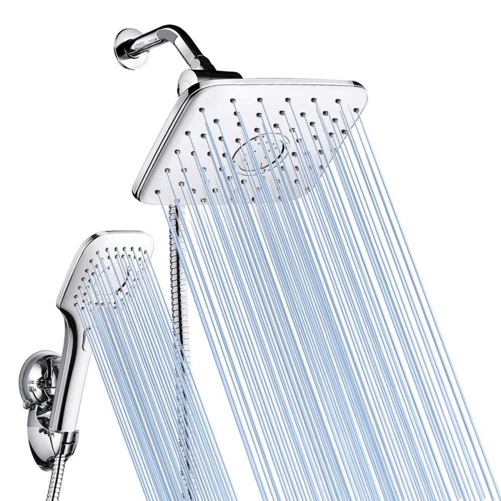 ABS and Chrome Finish Faucet Shower Head Combo w/ 60Inch Stainless Steel Hose for Bathroom - Image 2