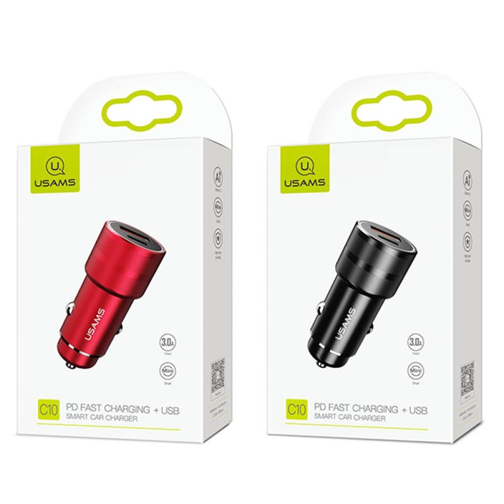 USAMS C10 PD Fast Charging USB Smart Car Charger - Red - Image 2