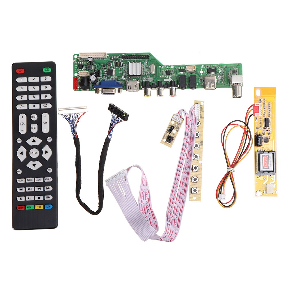 Signal numerique M3663.03B DVB-T2 Universal LCD Carte de pilote de contreleur TV TV / PC / VGA / HDMI / USB + 7 boutons cles + 2 canaux 6bit 30 broches LVDS Ceble + 1 inverseur de lampe