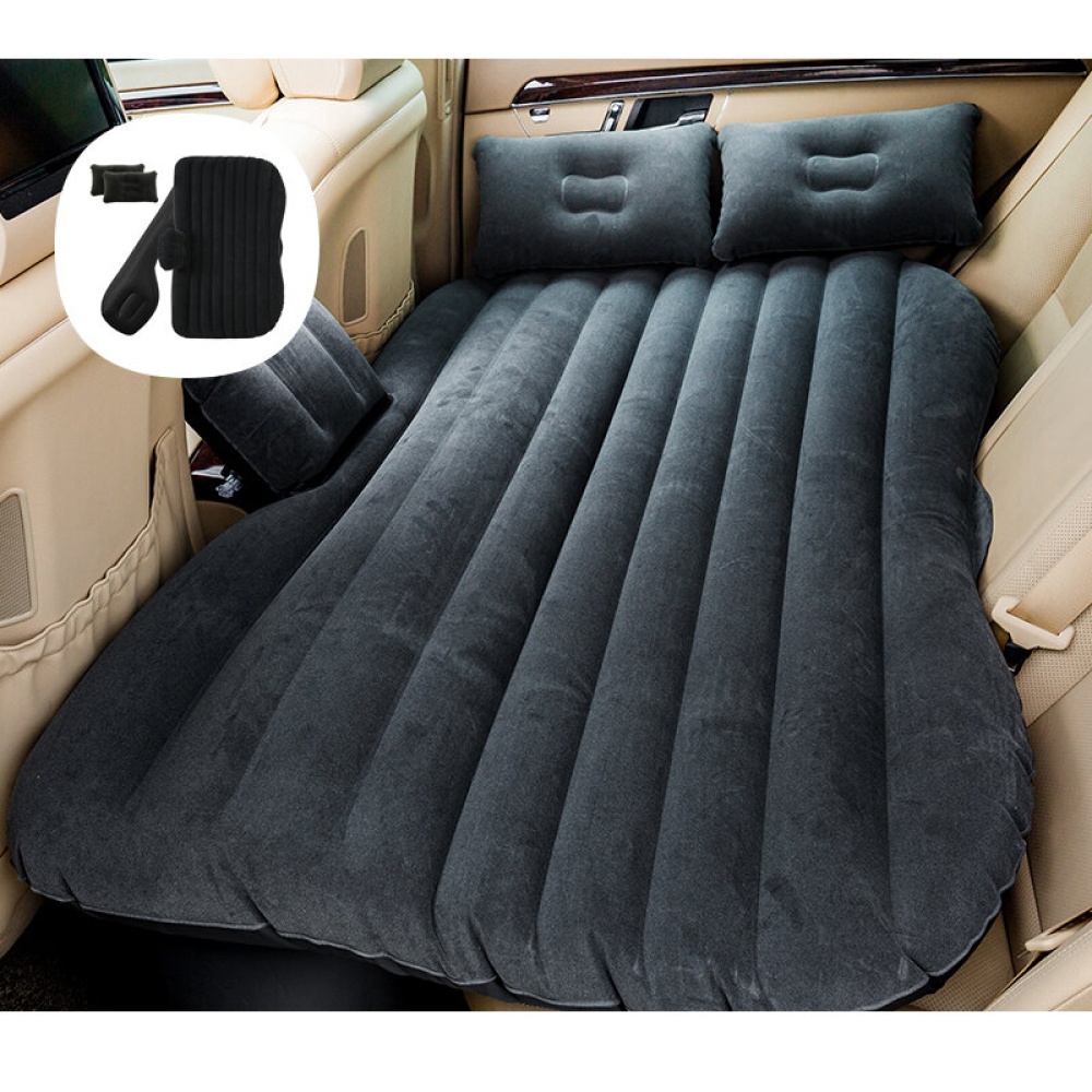 Inflatable Car Mattress Air Bed Back Seat Travel Sleeping Mat Pads Pillow - Black