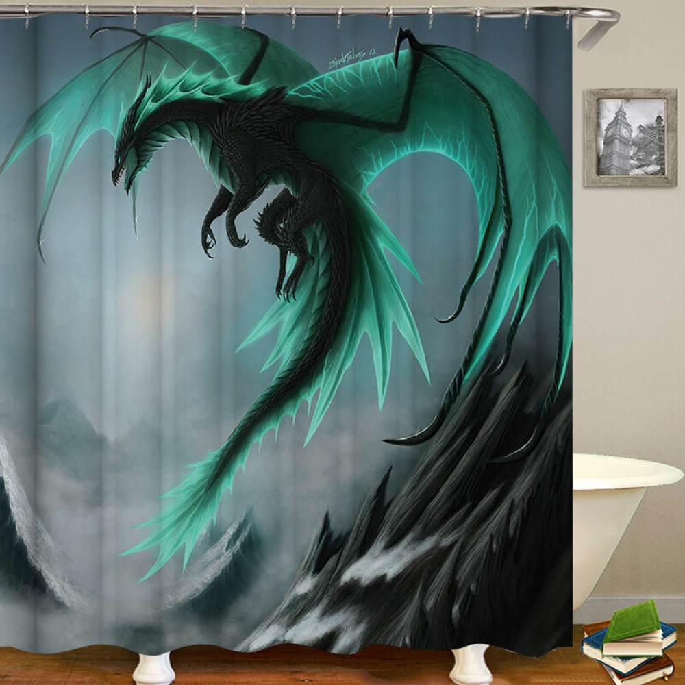 4PCS Flying Dragon Waterproof Bathroom Shower Curtain Toilet Cover Bath Mat Non-Slip Rug Set with 12 Hooks - #3 - Image 2