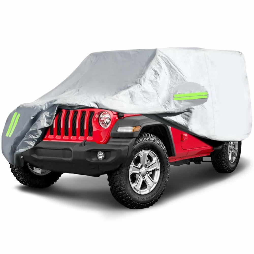 ELUTO Car Cover Wrangler Cover 2 Door Waterproof All Weather Upgrades Covers Waterproof Protection Outdoor Car Cover with 2 Gust Straps Fits up to 17