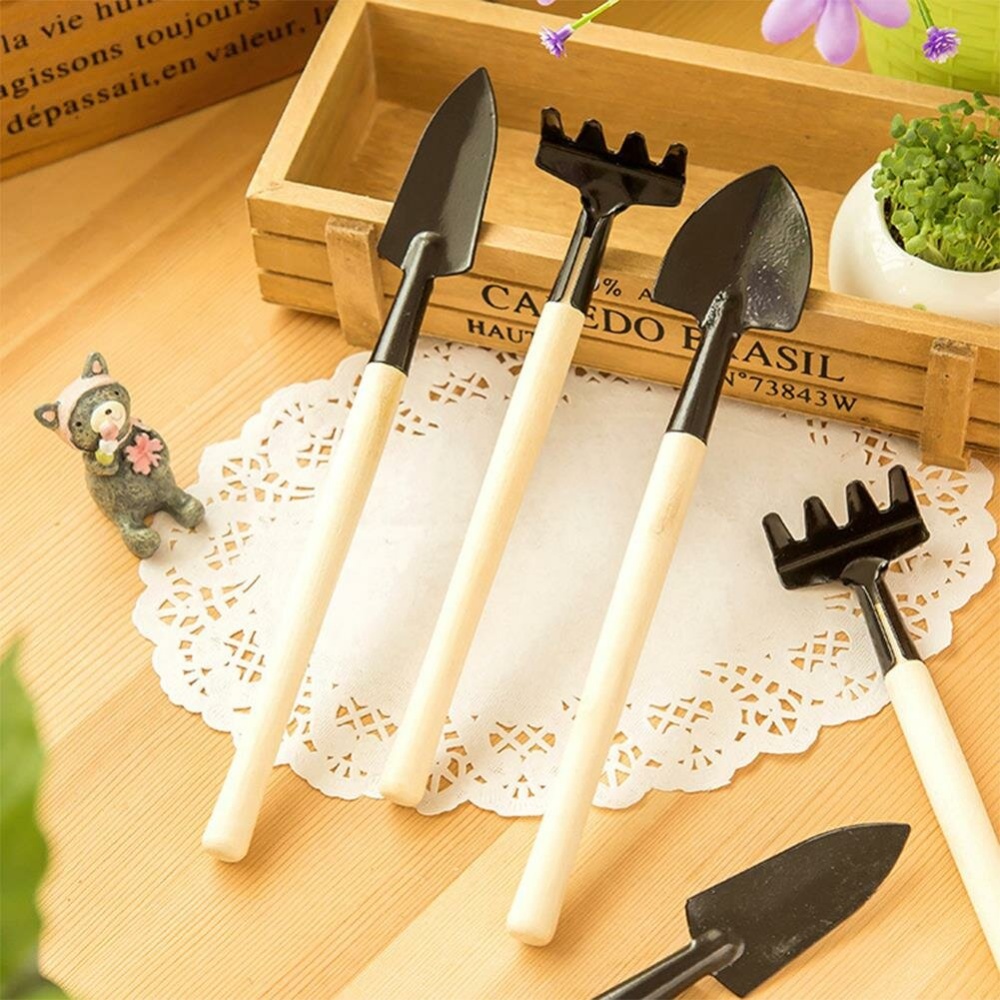 Honana HG-GT7 3Pcs Mini Garden Hand Tools Set Gardening Shovel Spade Rake Trowel Wood Handle - Image 2