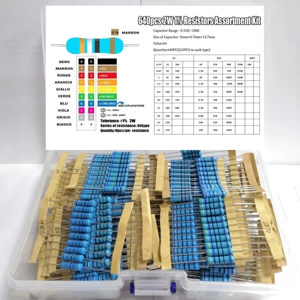 640Pcs 64Values x 10Pcs 2W 1% 0.33R-1M? Metal Film Resistor Kit Set - without box - Image 2