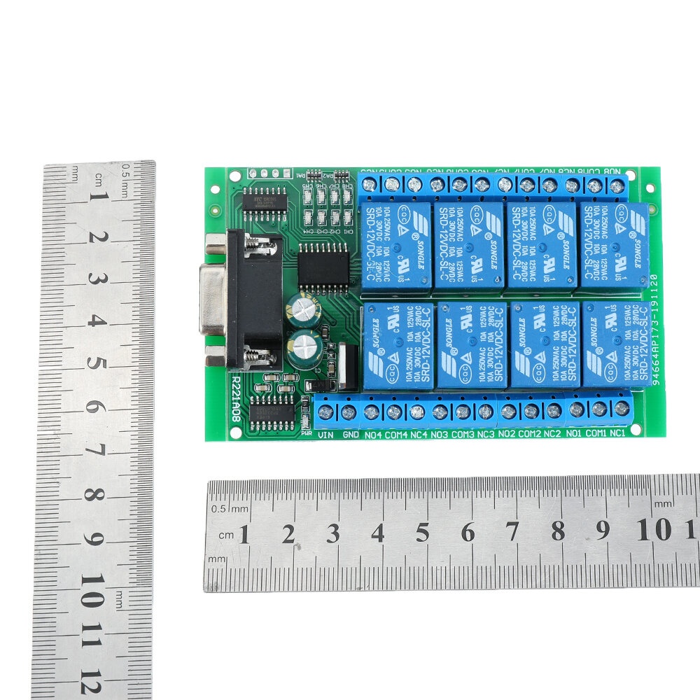 R221A08 8CH Serial Port Relay Module DB9 UART RS232 Remote Control Switch 12V DC for Smart Home - Image 2