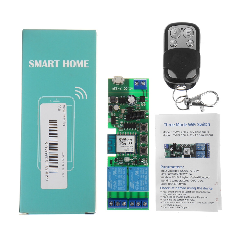 EACHEN Tuya 433RF WiFi 2-way Relay Module Momentary/Self-lock/Interlock Switch Module with Remote Control Smart Wireless Remote Control Switch - Image 2