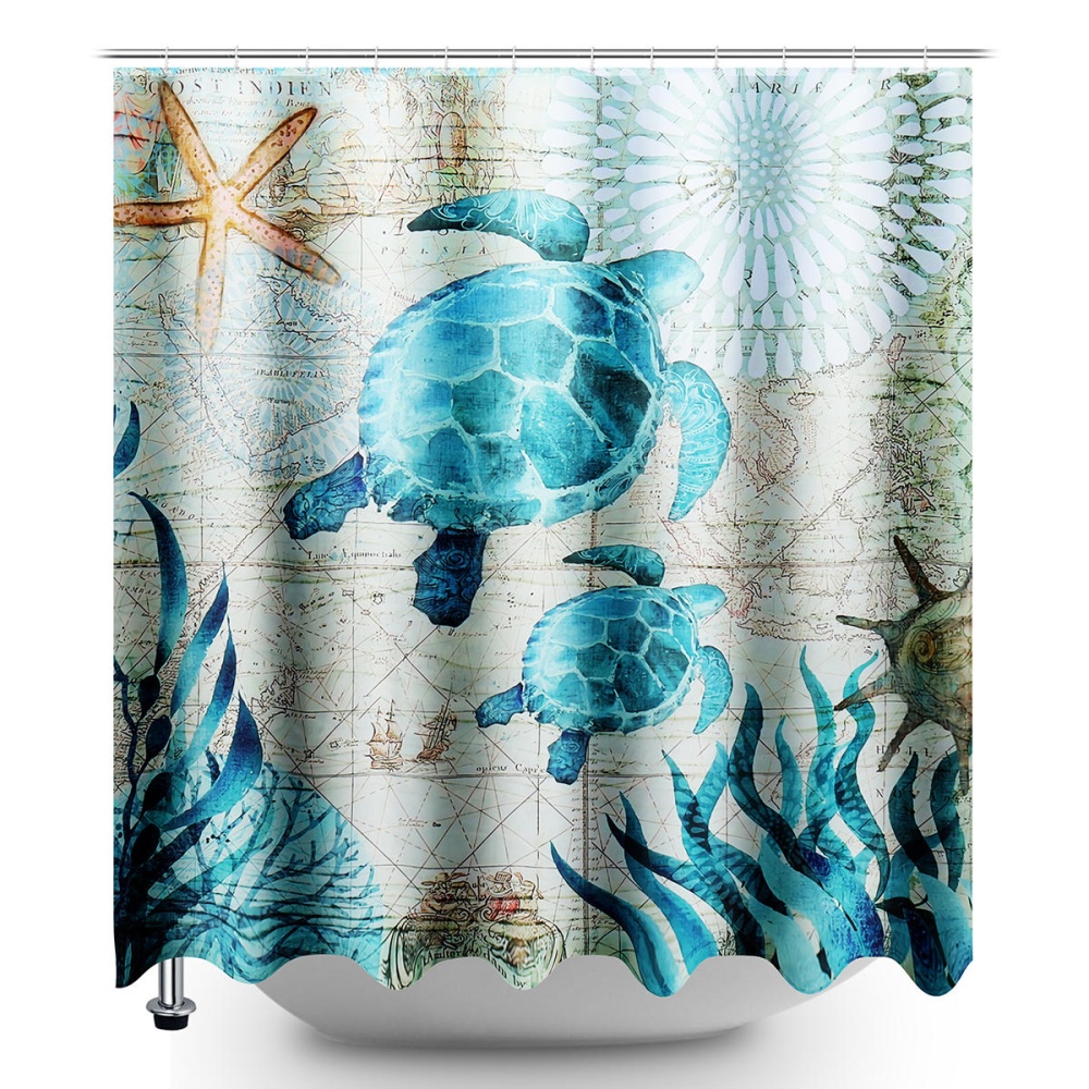 3D Bathroom Shower Curtain Polyester Waterproof Turtle Home With Hooks - 150x180cm - Image 2