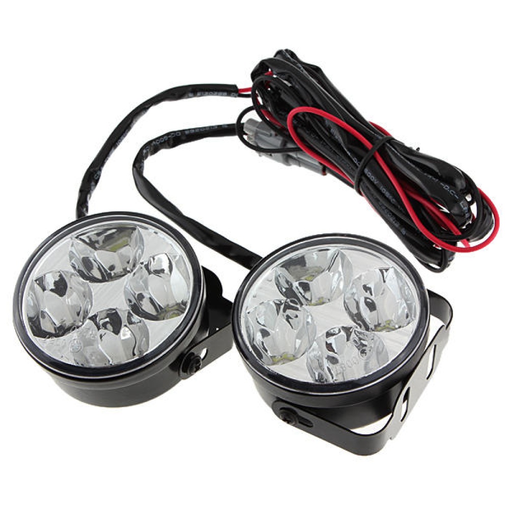 A Pair 4W DC 12V 4LED Round White Car Daytime Running Light - Image 2