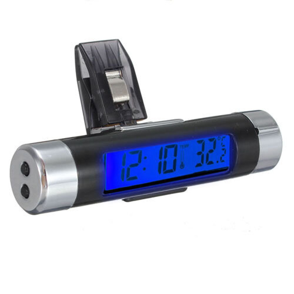 LCD Clip-on Digital Backlight Automotive Thermometer Clock Calenda - Green - Image 2