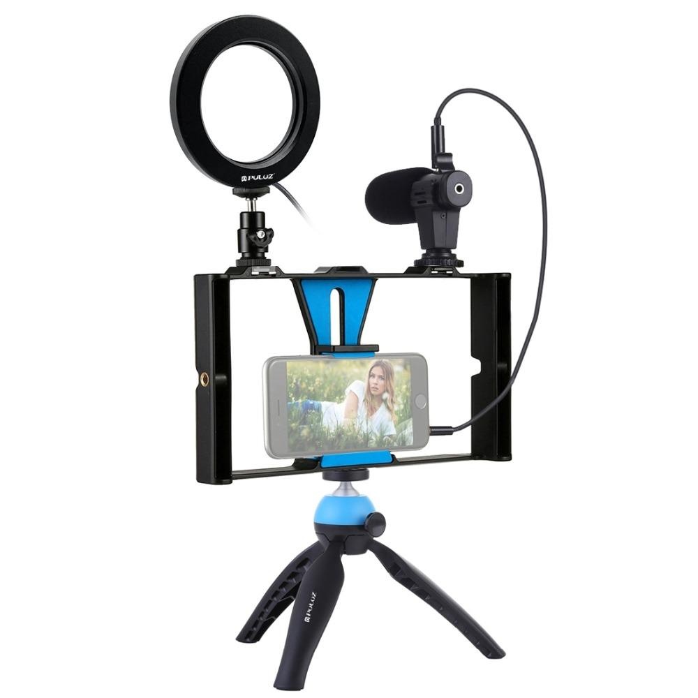 Puluz PKT3025 Rig Stabilizer Holder Vlog Video Ring Light Microphone for Smart Phone Photography - Blue - Image 2