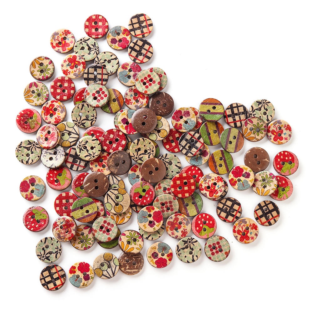 100 PCS Round Pattern Wooden Button Mixed 2 Hole Natural Sewing Children Handmade Clothes Buttons - 1 - Image 2