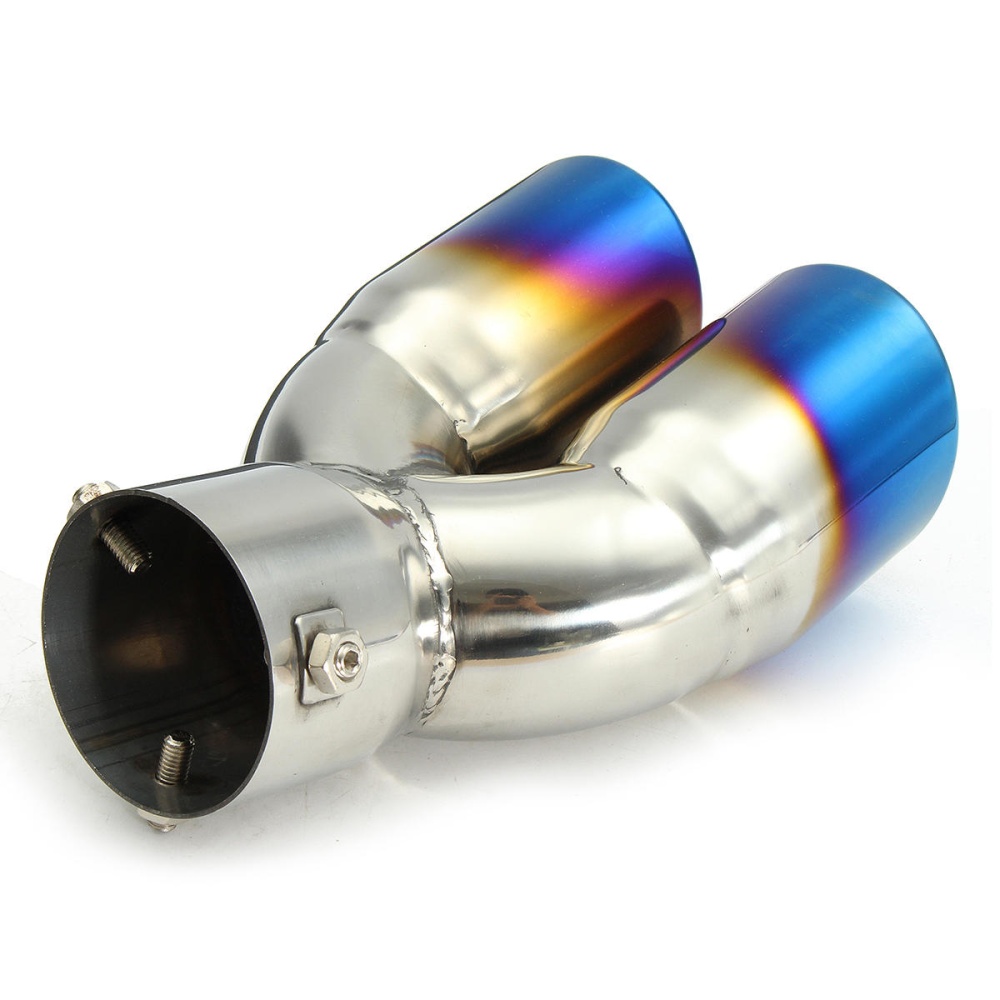 Universal Bluing Exhaust Muffler Silencer Dual Tail Pipe Tips 58-70mm Inlet - Image 2