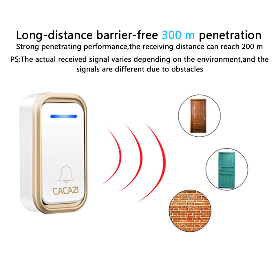 CACAZI A10F Waterproof Wireless Doorbell 300M Remote Door Bell Chime 220V 2 Button 1 Receiver - EU Plug Black - Image 2