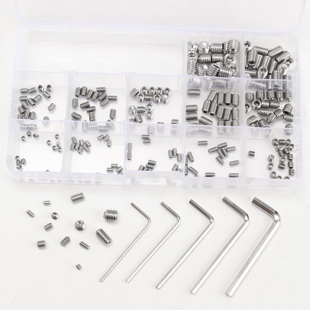 Suleve MXSS3 240Pcs M3/M4/M5/M6/M8 Stainless Steel Hex Allen Grub Screw Socket Flat Point Set Screws Wrench Assortment Kit - Image 2