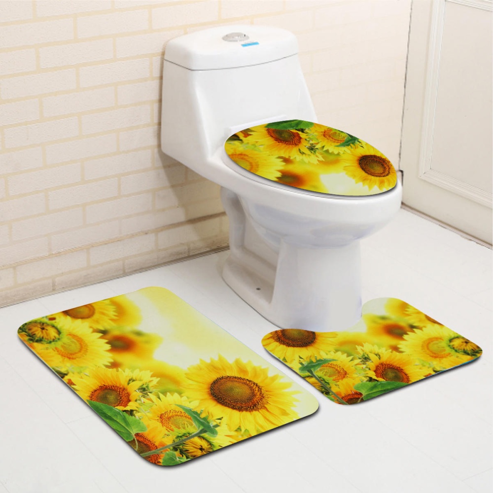 Beatiful 3D Sunset Sunflower Waterproof Shower Curtain Hooks Non-Slip Bath CarpetsToilet Mats for Bathroom Decor - #1 - Image 2