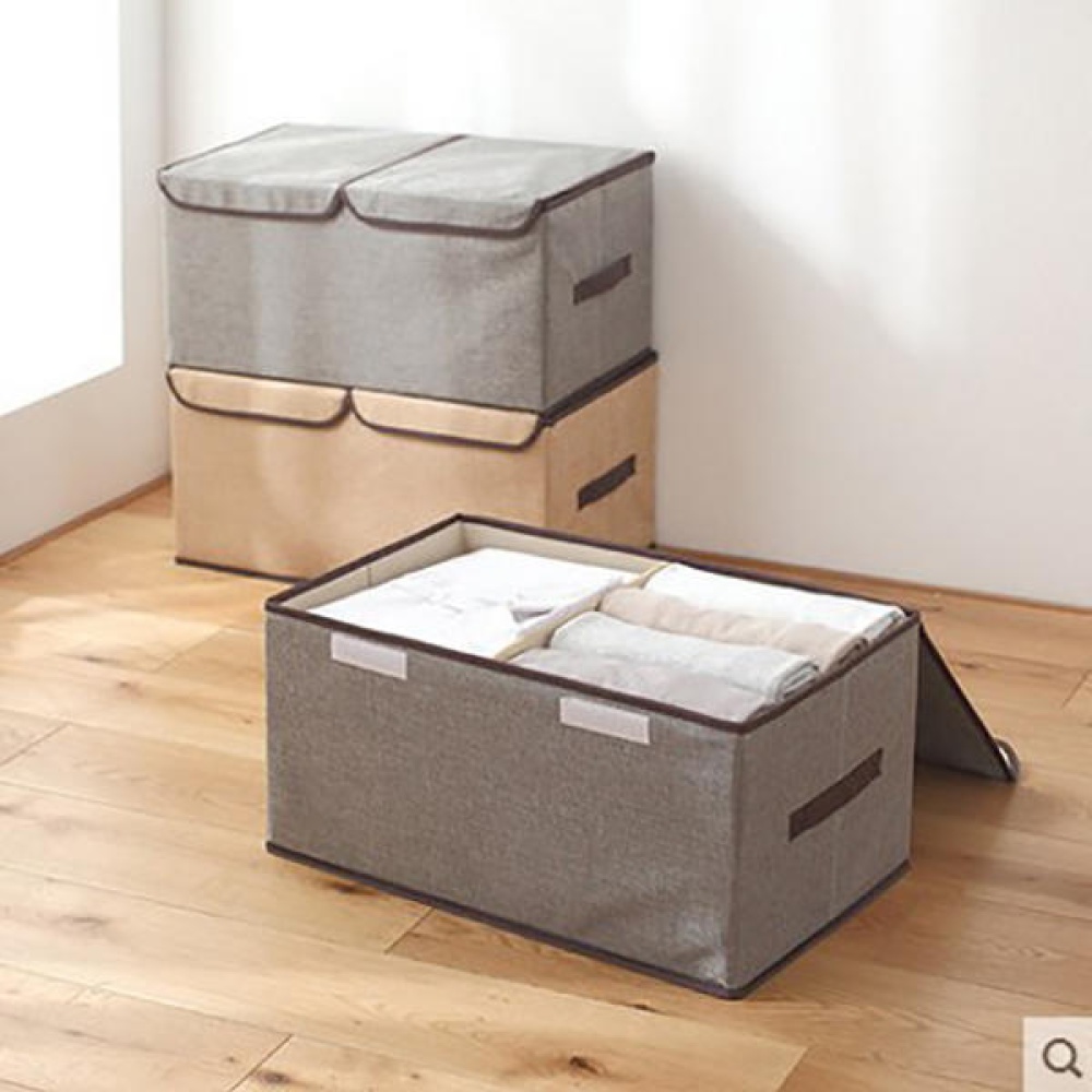 Large Double Cover Clothes Separate Storage Box Toy Storage Case Underwear Container Clothes Storage Bag - Khaki - Image 2