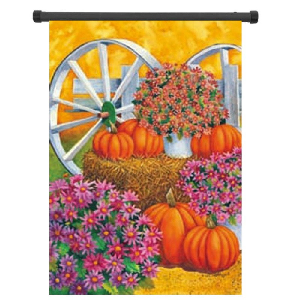 28'' x 40'' Pumpkin Wagon Wheel Fall Autumn Decorative House Flag Large Banner Decorations - Image 2