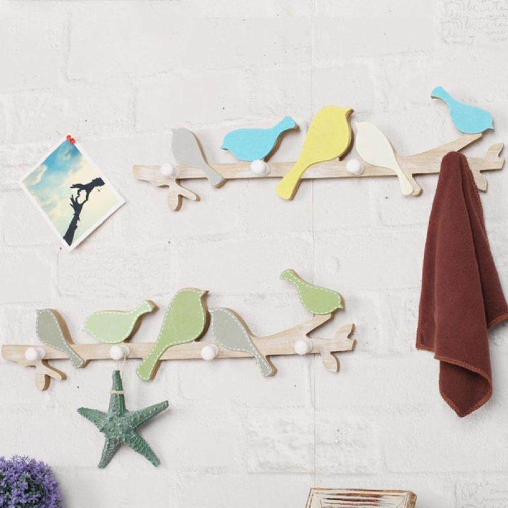 1PC European Retro Style Hanger Organizer DIY Simple Green Bird Wooden Tool Hook Wood Coat Retro Style Hanger Organizer Wall Mounts - Yellow & Blue - Image 2