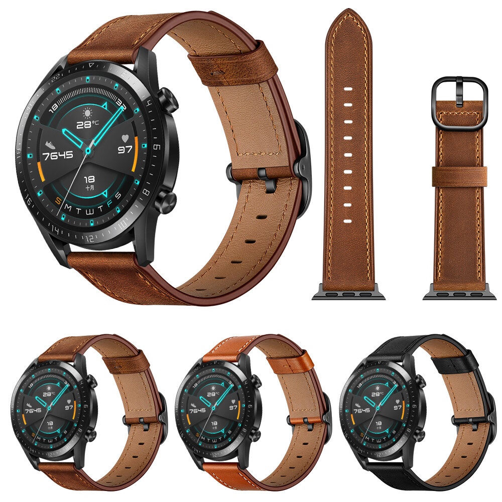Bakeey 22mm First Layer Genuine Leather Replacement Strap Smart Watch Band for Huawei Watch GT1/2/2e 46MM - Brown